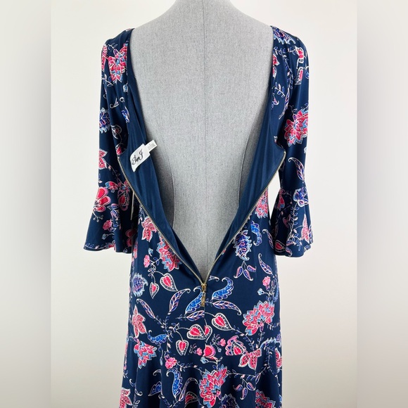 Eliza‎ J Navy Dress with Pink Floral Design - Picture 4 of 12